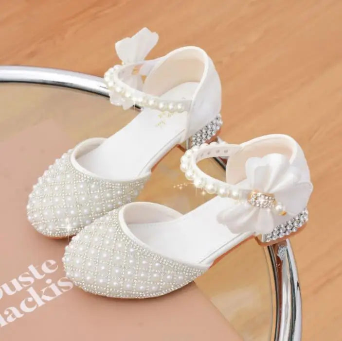 Rhinestones Princess Girls Party Shoes Children Shiny Crystal Bow High Heels Girls Sandals Summer Kids Student Performance Shoes