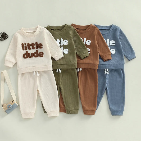 Little Dude" Waffle Knit 2-Piece Set