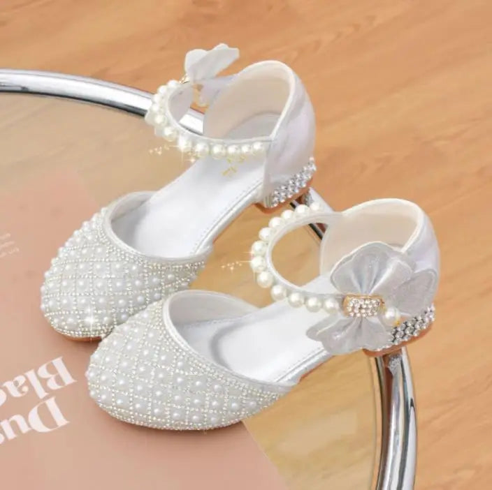 Rhinestones Princess Girls Party Shoes Children Shiny Crystal Bow High Heels Girls Sandals Summer Kids Student Performance Shoes