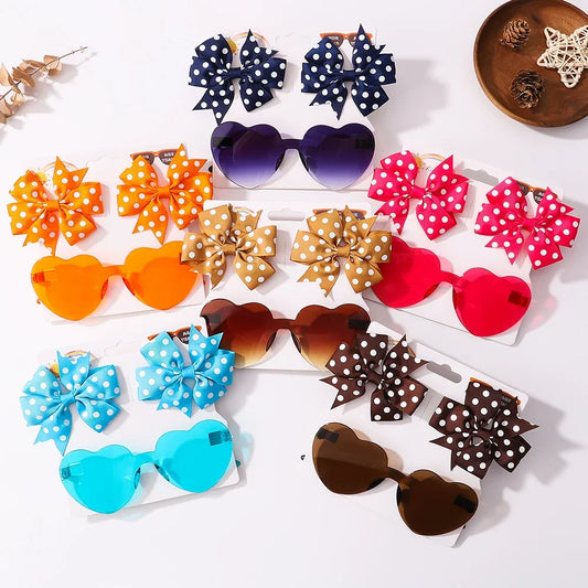 Colorful Heart Sun Glasses/bow set