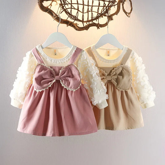 Baby Girl Halter Bow Long Sleeve Lace Dress