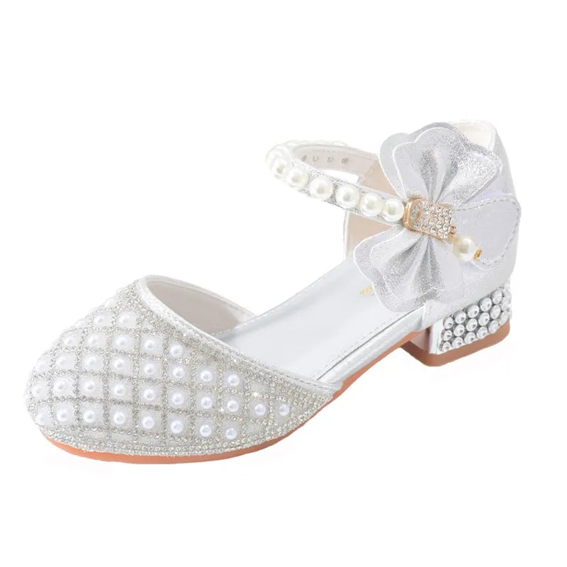 Rhinestones Princess Girls Party Shoes Children Shiny Crystal Bow High Heels Girls Sandals Summer Kids Student Performance Shoes