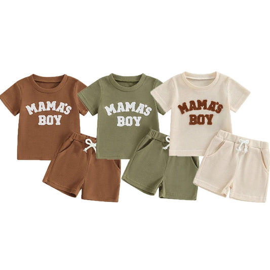 "Mama’s Boy" Waffle Knit Short Set