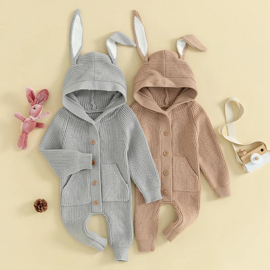 Bunny Knit Hooded Romper